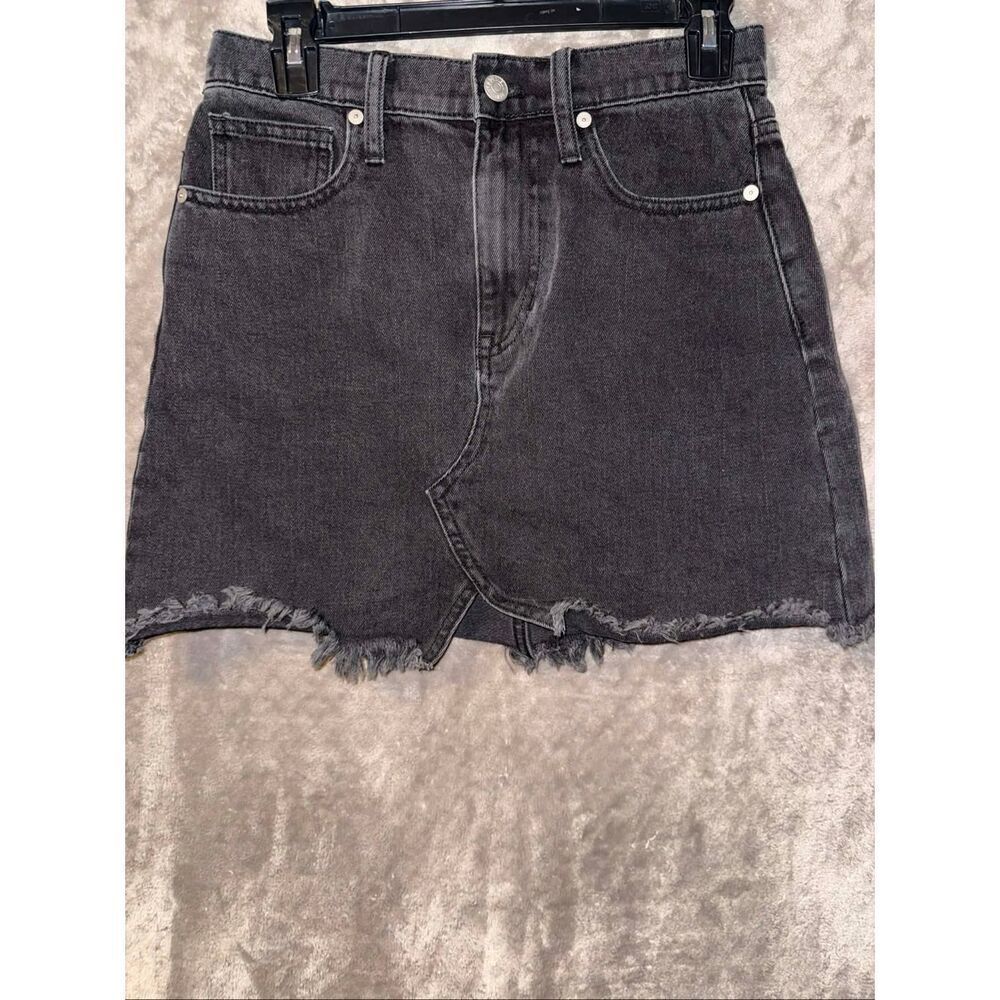 Madewell women’s 100% cotton black denim raw hem high waisted skirt size 26 #750